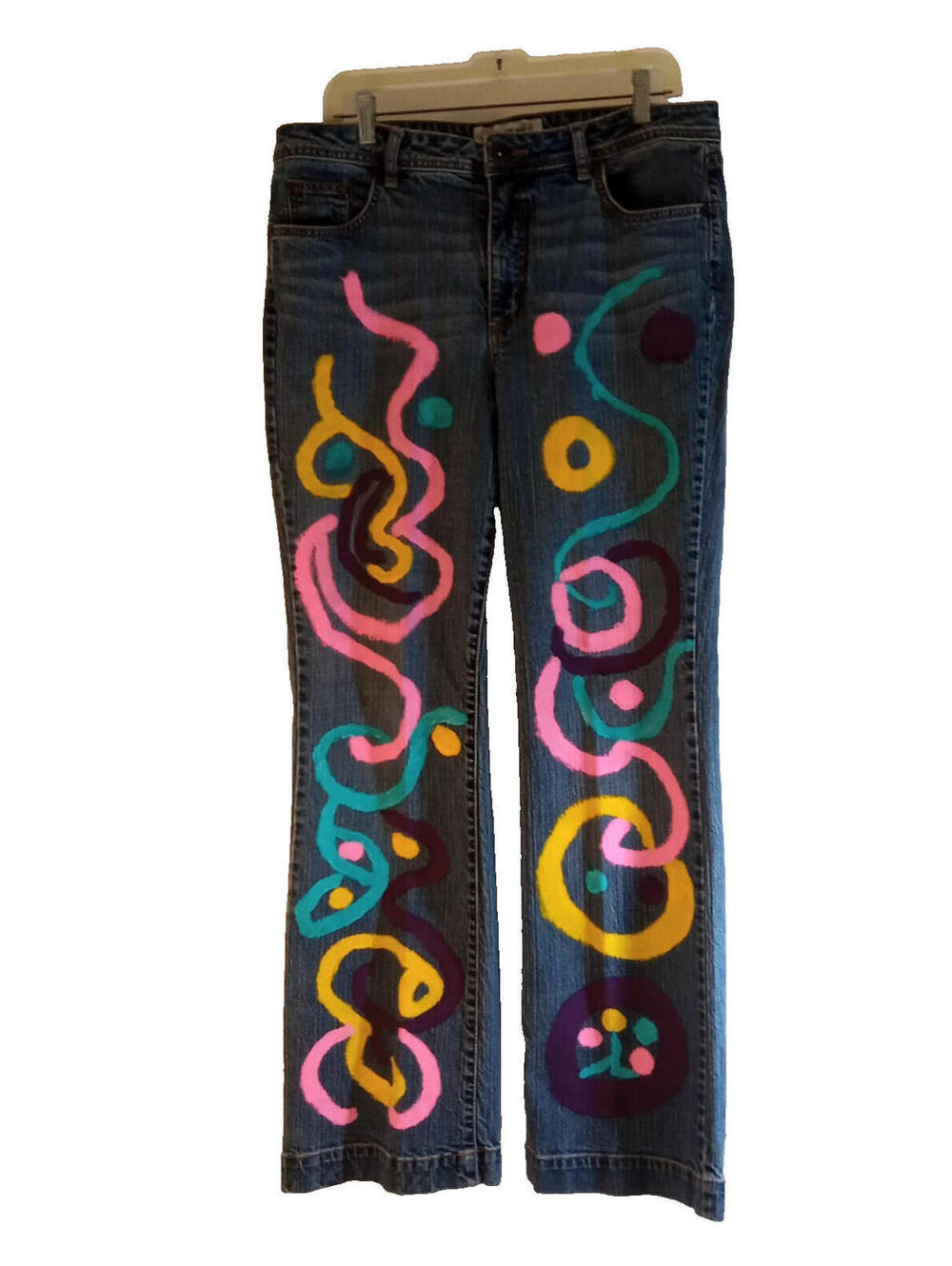 Faded Glory Jeans Upcycled Y2K Thrashed Womens 16 Blue Wearable Art Boho Chic